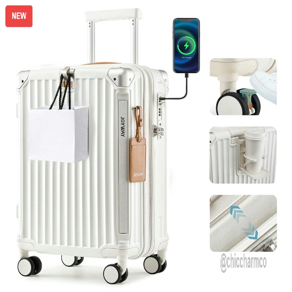 20-Inch Hardside Carry-On Luggage With Usb Port & Cup Holder